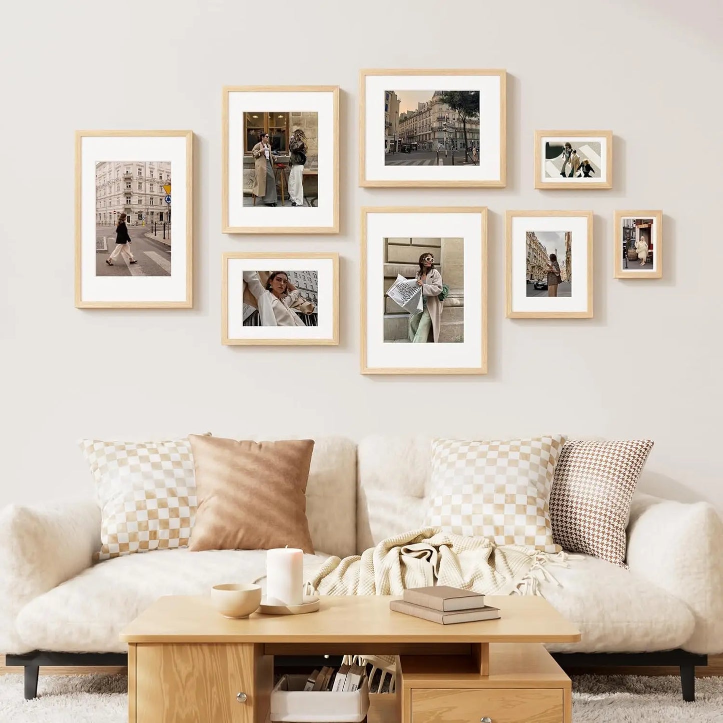 8x10 Picture Frame Set of 2, Wood, Display Photo 5x7 with Mat or 8x10 without Mat, Natural