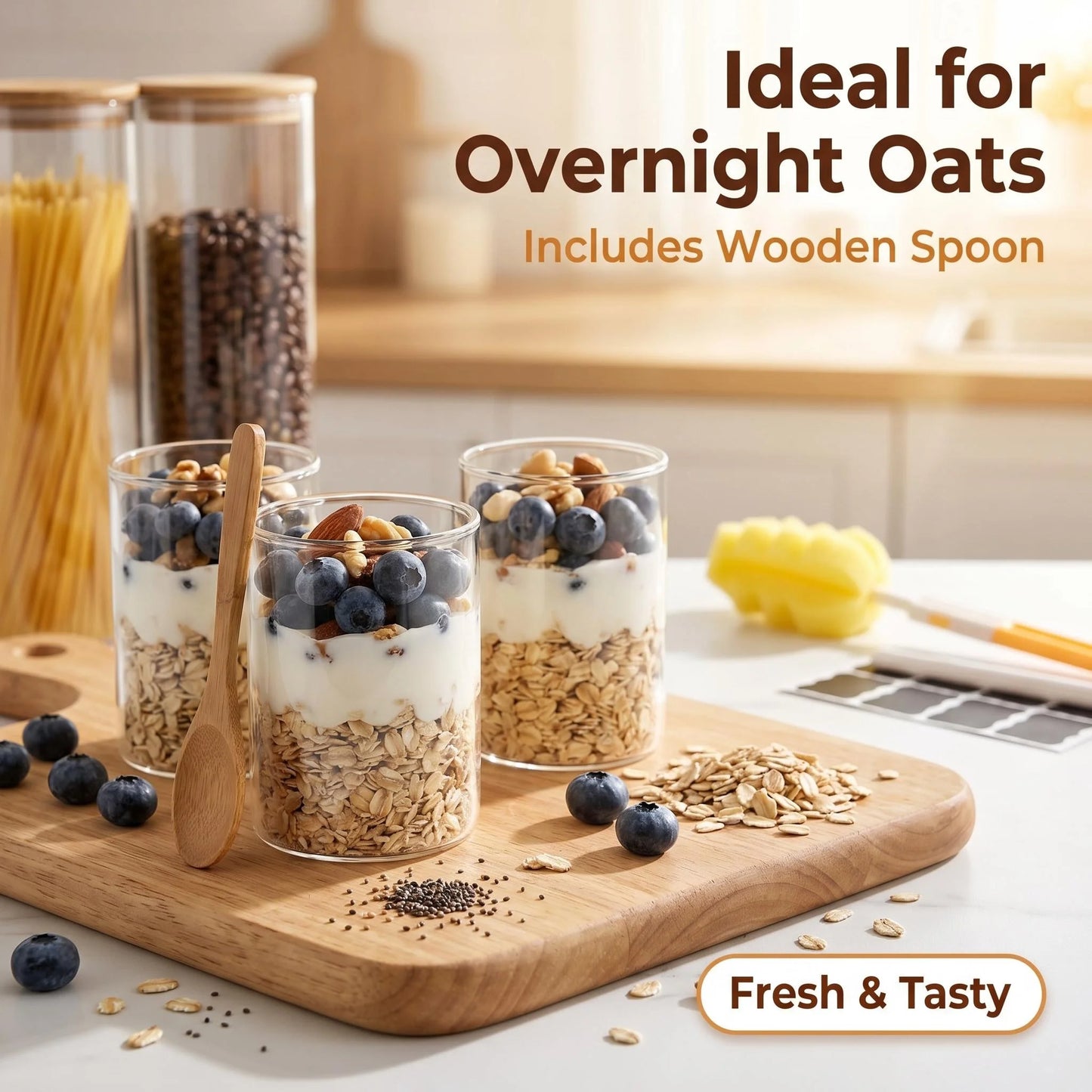 11-Piece Glass Food Storage Jar Set with Bamboo Lids & Spoons