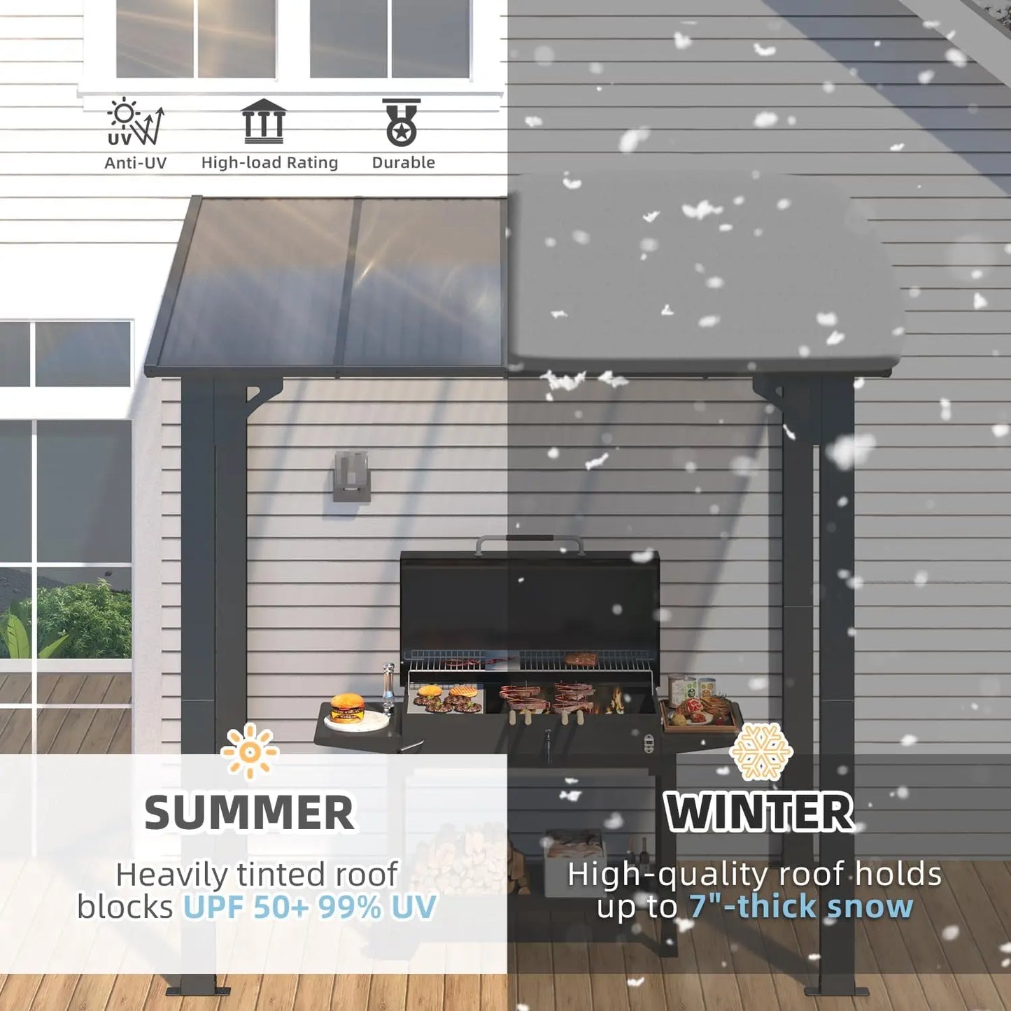 8' x 5' Lean to  Grill Gazebo Outdoor Pergola for Patio
