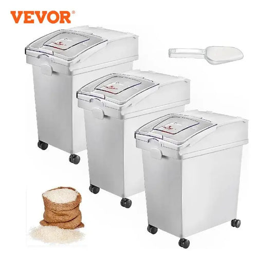 25L Dry Ingredient Storage Bin with Scoop & Casters – Dustproof, Airtight Container for Rice, Flour & Soybeans