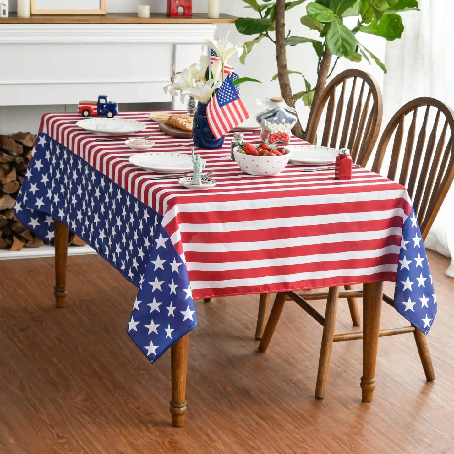 American Flag Tablecloth – 4th of July Patriotic Table Cover for Independence Day Décor