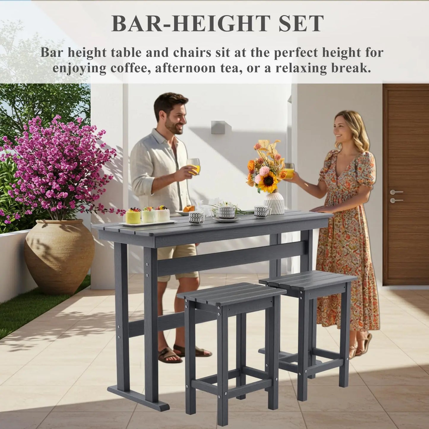 Bar Table & 2 Stool Set Weather Resistant