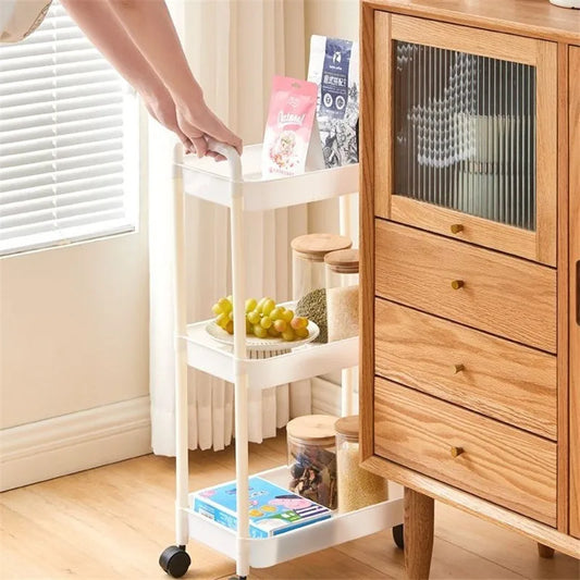 Trolley with Handlebar and Storage Rack, Floor-Standing, Multi-Layer Storage for Kitchen, Bathroom, Snacks, and Toiletries