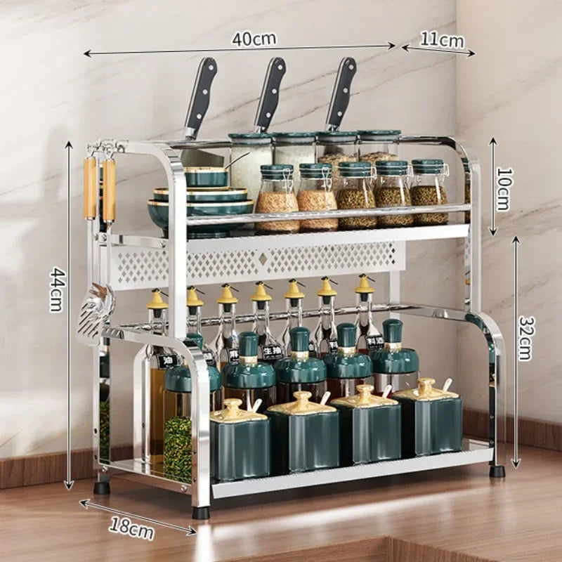 2/3 Kitchen Layer Stainless Steel Organizer Spice Rack - Seasoning Storage Frame - Knife Chopsticks Arrangement - Household Daily Use