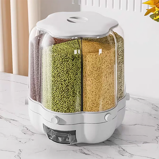 Rotating Food Storage Container - Transparent Large Capacity for Rice, Beans, and Grain - Container with Lid
