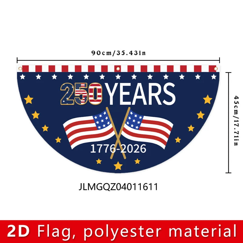 250th US Founding Anniversary Fan-Shaped Flag Banner – Flat Design Patriotic Party Background Decor