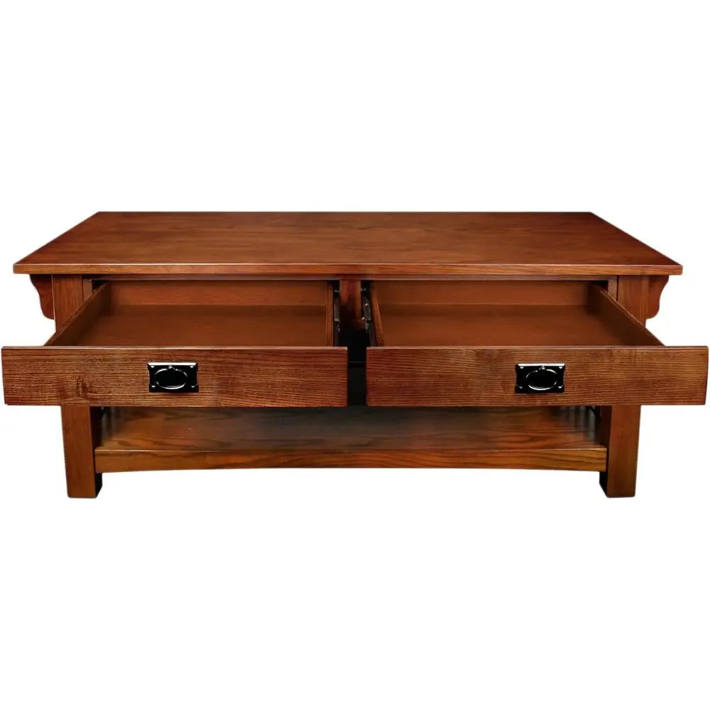 Mission Impeccable Coffee Table - Solid Wood with 2 Drawers & Shelf