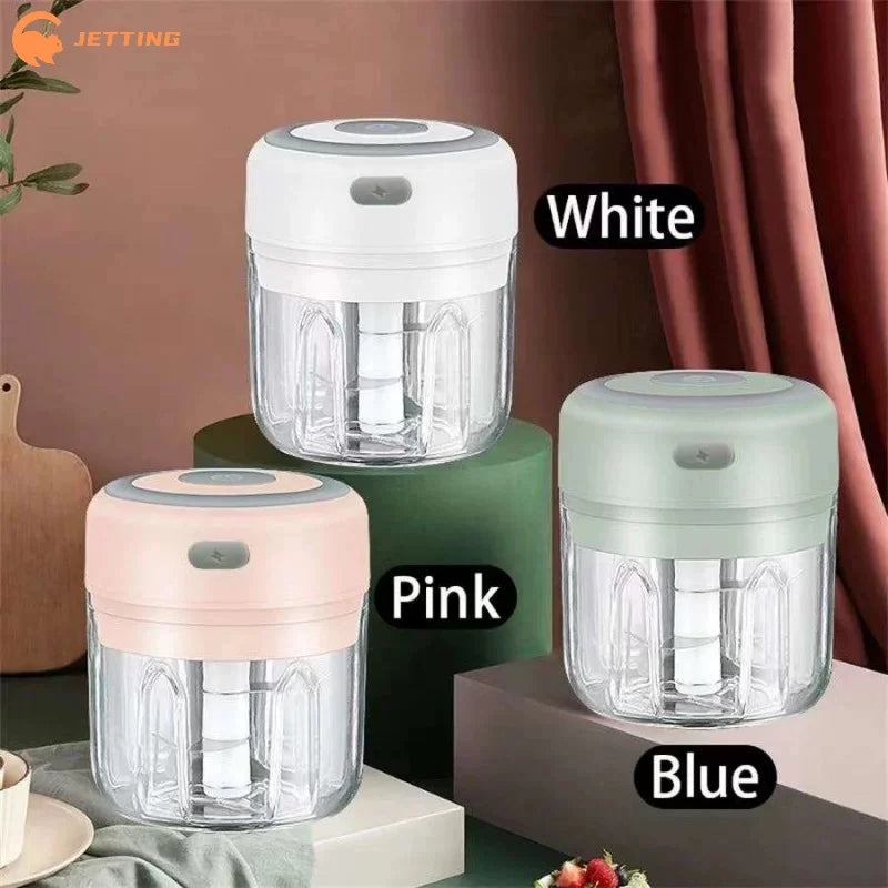 Electric Garlic Chopper (100ML/250ML) – Portable USB Mini Vegetable Grinder & Onion Mixer