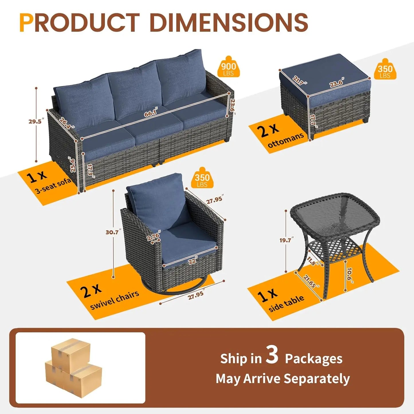 6‑Piece Gray PE Rattan Sectional Sofa Set – Swivel Chair, Side Table & 4" Cushions for Patio/Garden