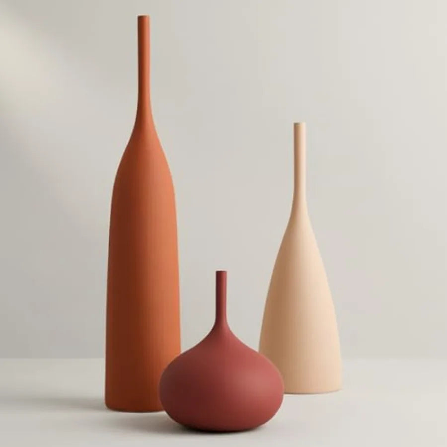 Ceramic Vases Set of 3 – Modern Boho Matte Decorative Vases for Centerpieces, Home, Living Room & Shelf Décor