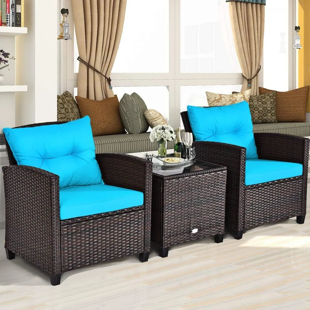 3‑Piece Patio Furniture Set – Outdoor Chairs with Washable Cushions & Tempered Glass Table