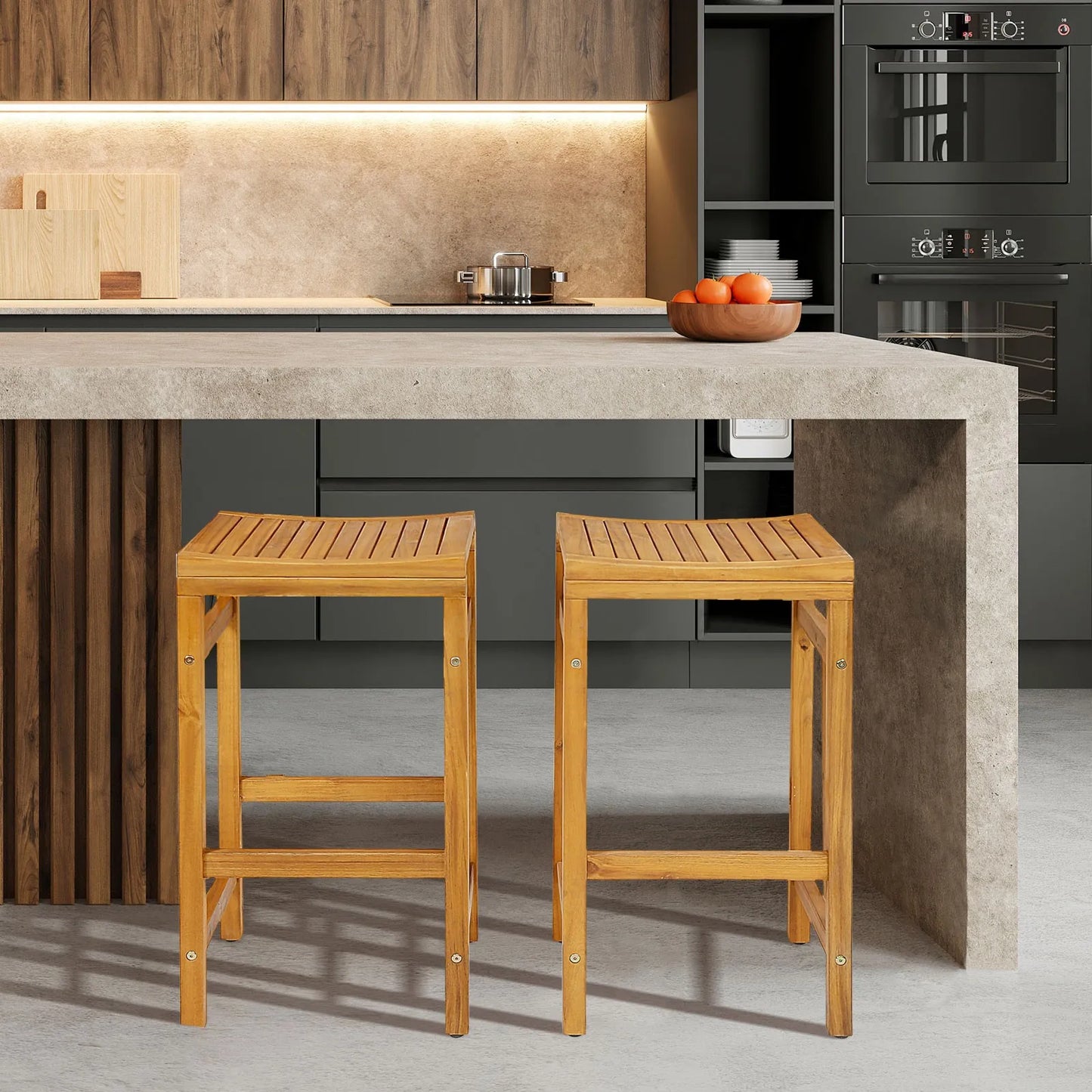 Set of 2 Acacia Wood Bar Stool 30-Inch Height