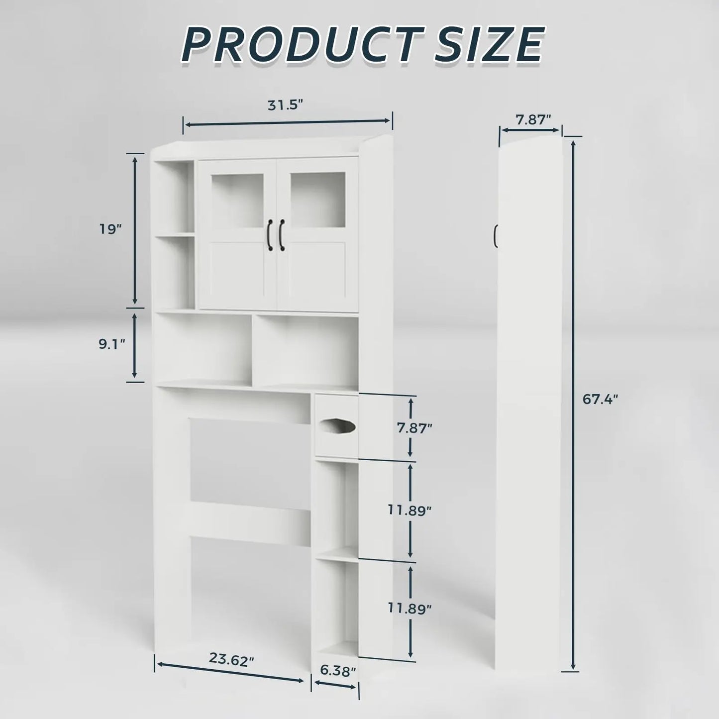 67.4" Over Toilet Storage Cabinet With Glass Door