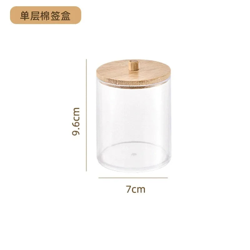 Storage Box and Jar Organizer, Cotton Balls, Cotton Round Pad Holder, Q-tip Dispenser with Bamboo Lid