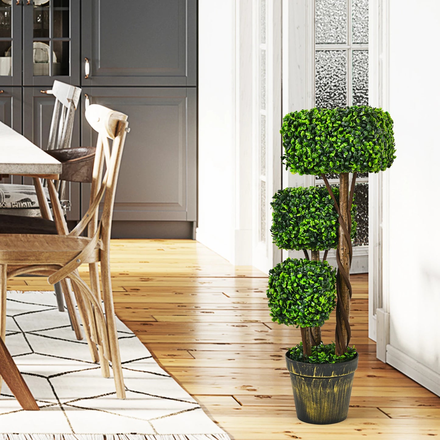 36" Artificial Boxwood Topiary Tree – UV‑Protected Faux Plant for Indoor/Outdoor Home & Porch Décor