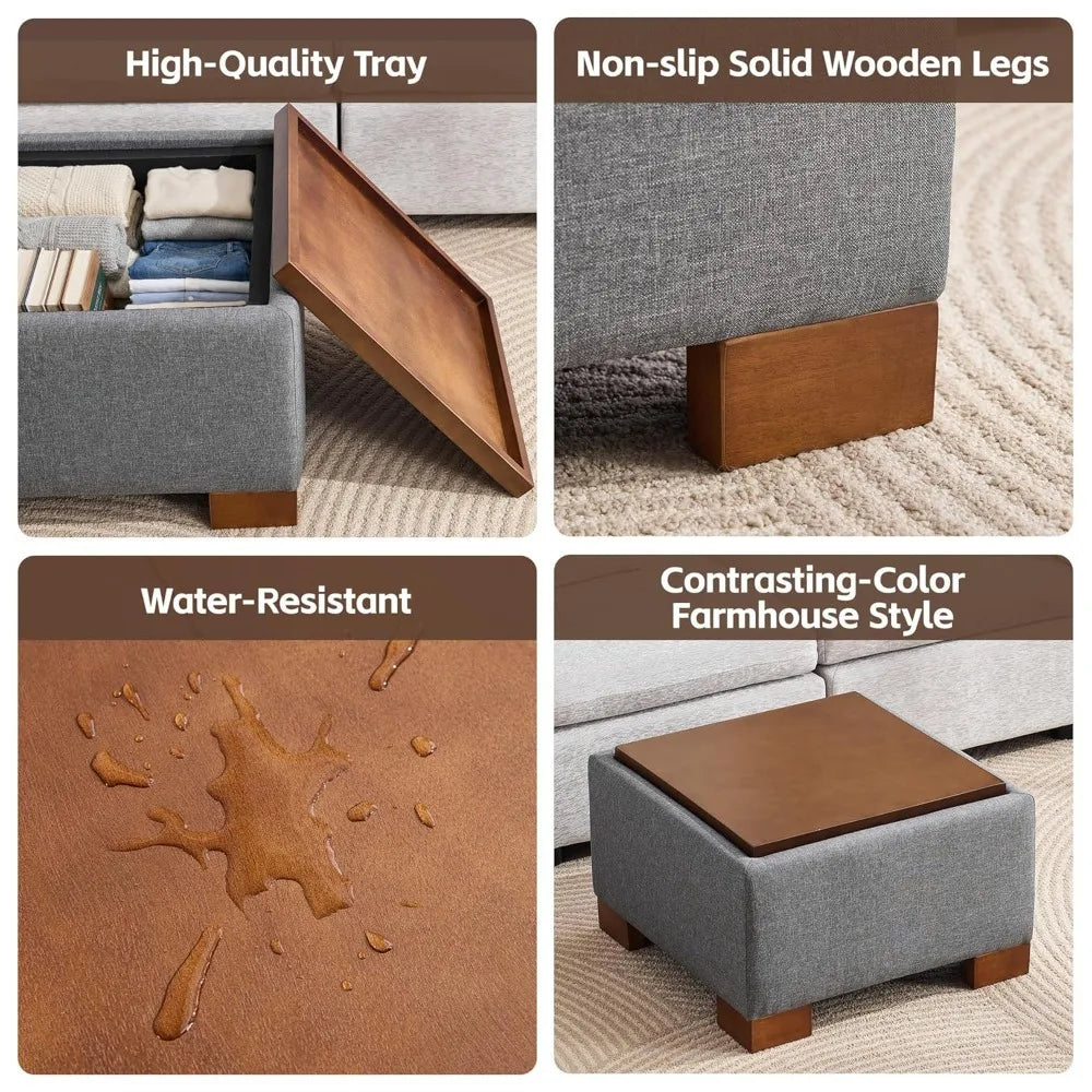 24" Square Ottoman Coffee Table with Storage – Modern Upholstered Accent Table for Living Room