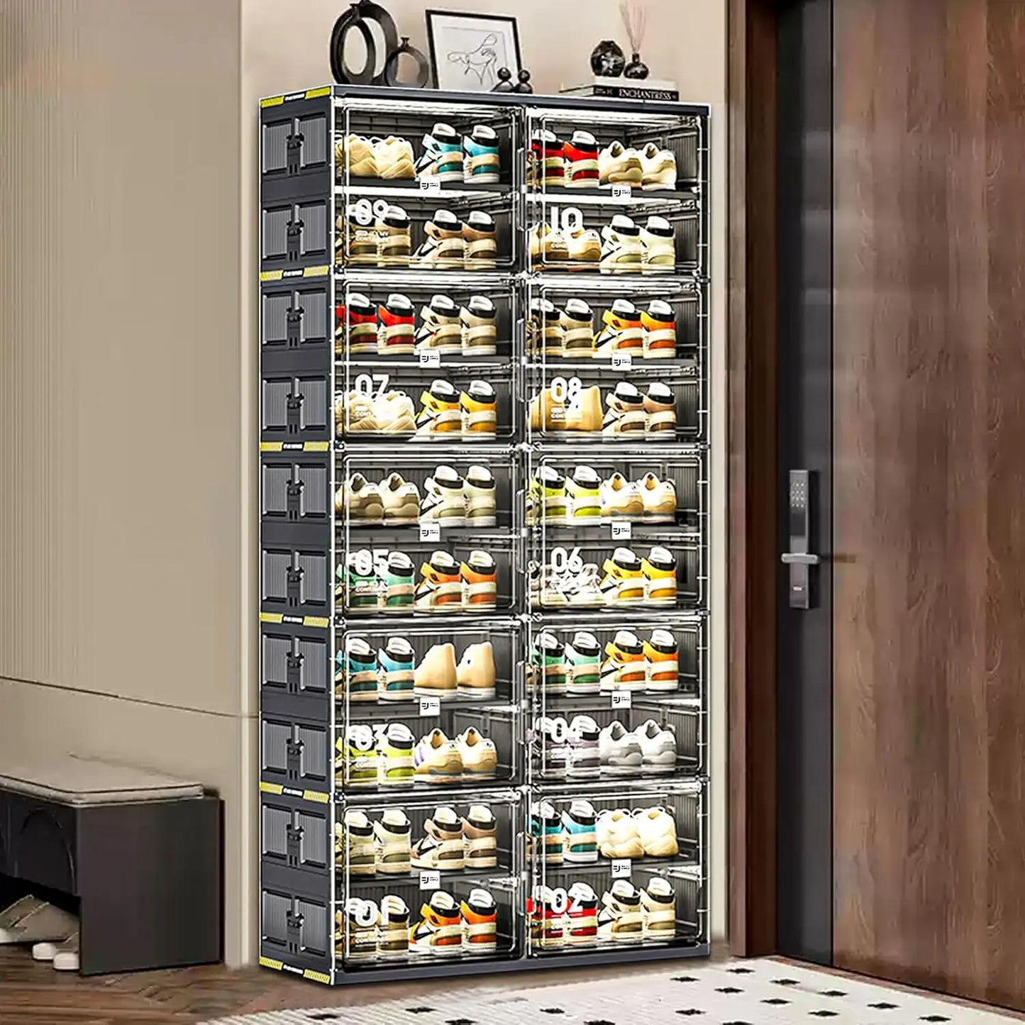Portable Storage Cabinet with Magnetic Clear Door, holds 40 Pairs of shoes, Clothes, blankets