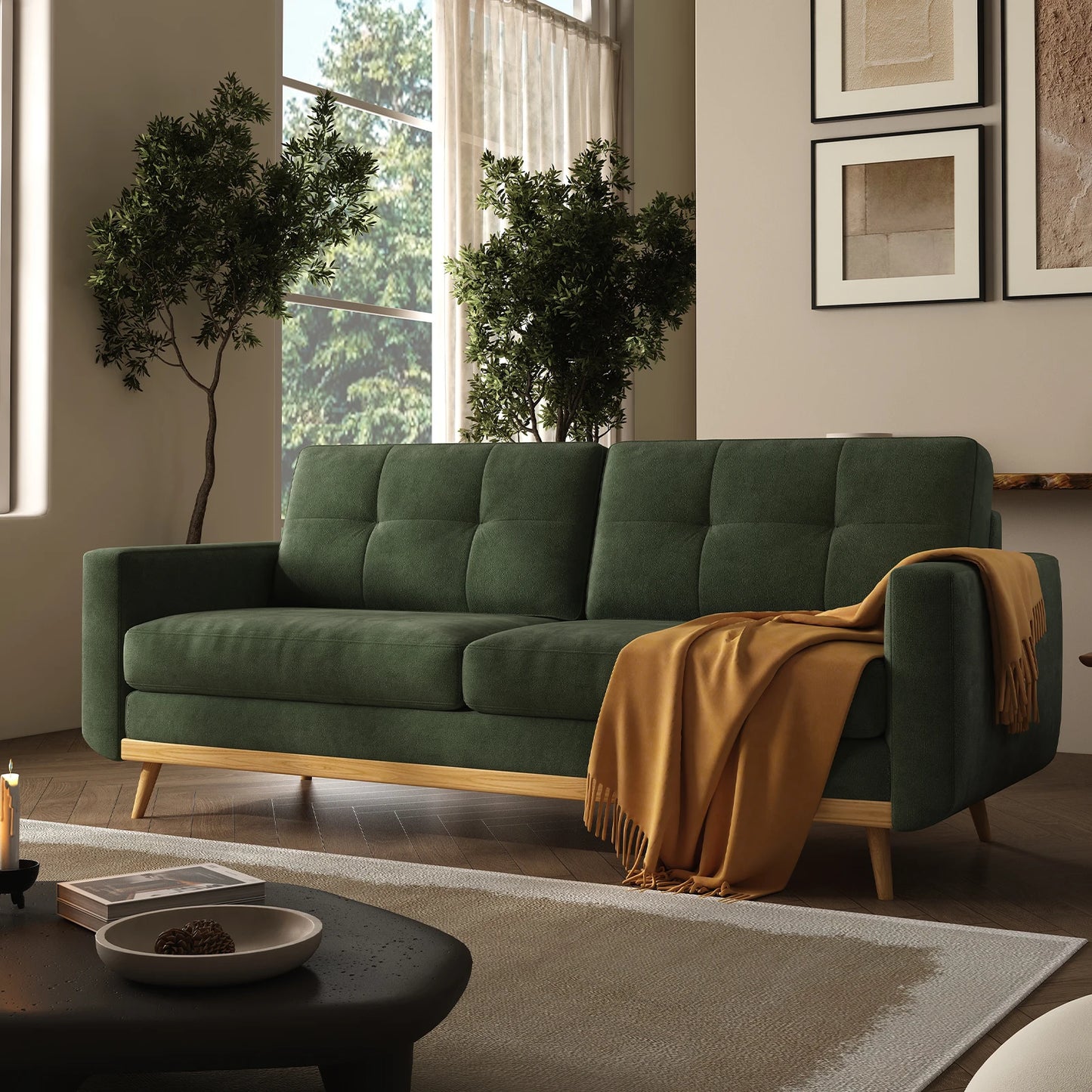 67-inch Retro Sofa with Wooden Legs