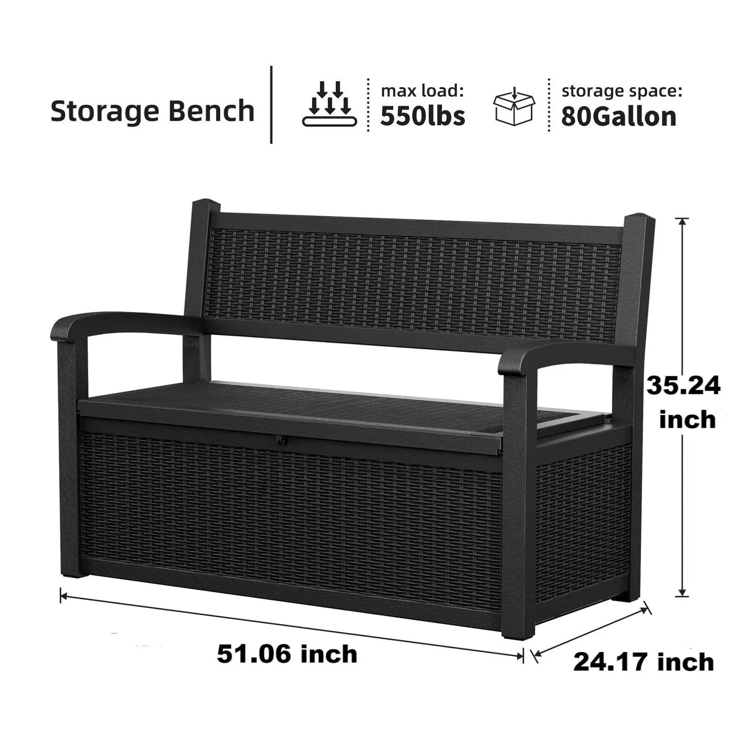 80 Gallon Outdoor Storage Bench, Lockable, Waterproof