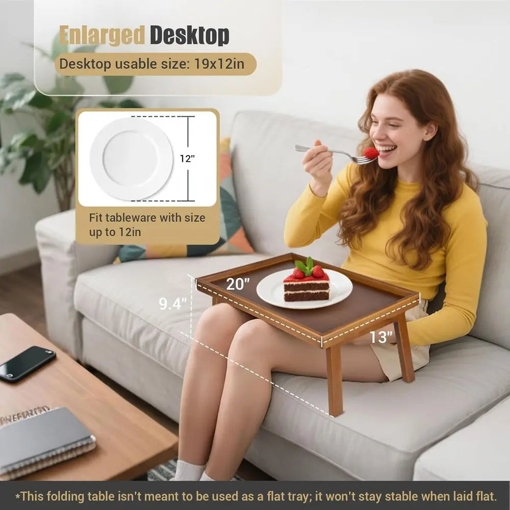 Adjustable Bamboo Breakfast Table – Folding Legs Bed/Sofa Tray for Eating, Laptop Work & TV Viewing
