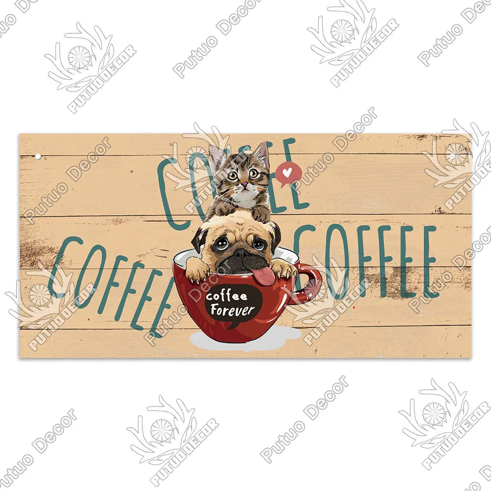 Decor Coffee Wooden Signs - Plaque Wood Plate Rustic Hanging for Cafe, Bar, or Kitchen