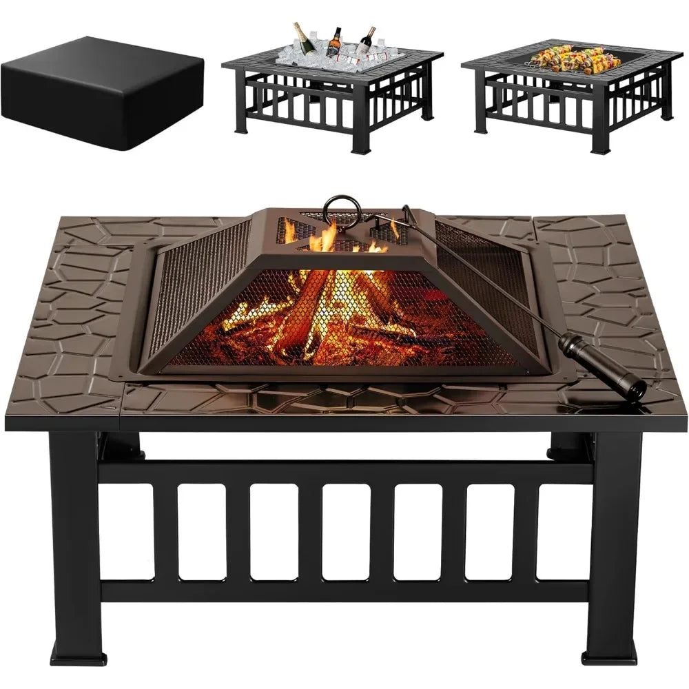 Outdoor Fire Pit  with Waterproof Cover for Outside