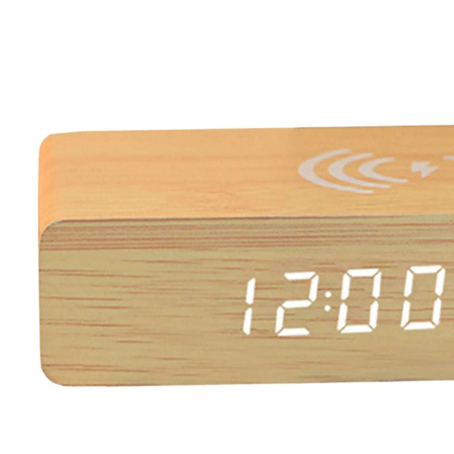Minimalist Wooden Digital Clock – Wireless Charging Bedside Alarm