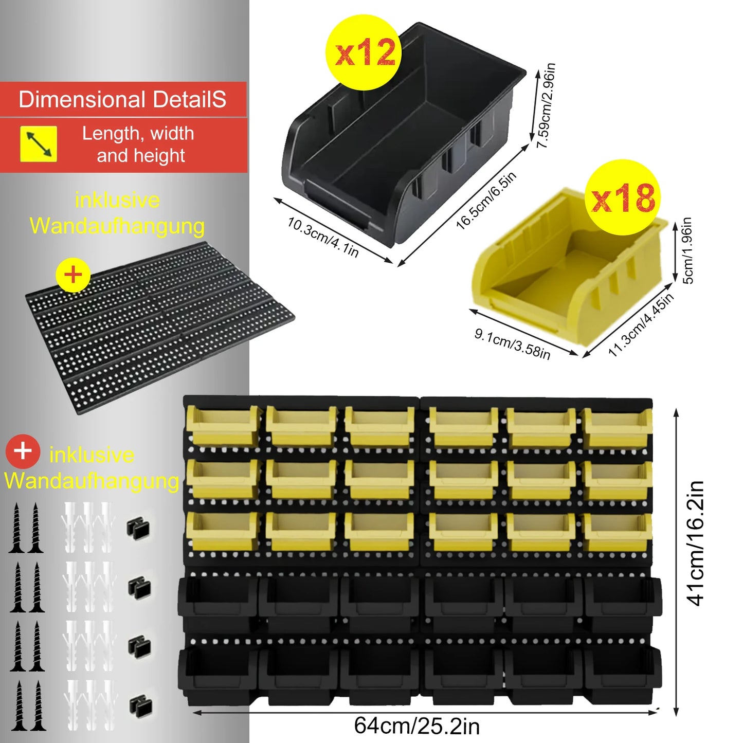 30‑Piece Wall‑Mounted Storage Bins Set – Plastic Garage Organizer Rack System for Tools & Hardware