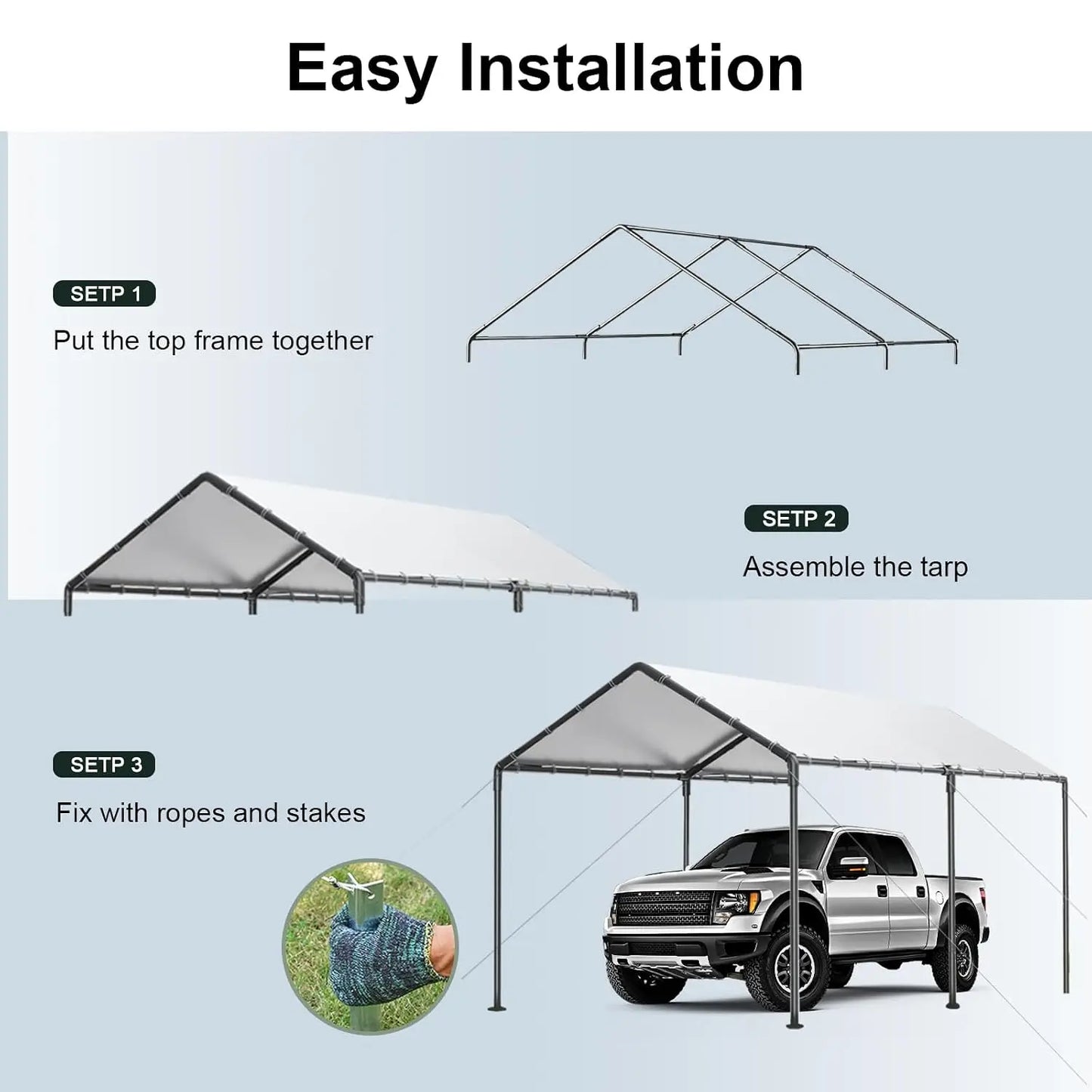 Heavy-Duty Galvanized Carport Canopy – Reinforced Outdoor Party Tent & Portable Garage Shelter (Custom Options Available)