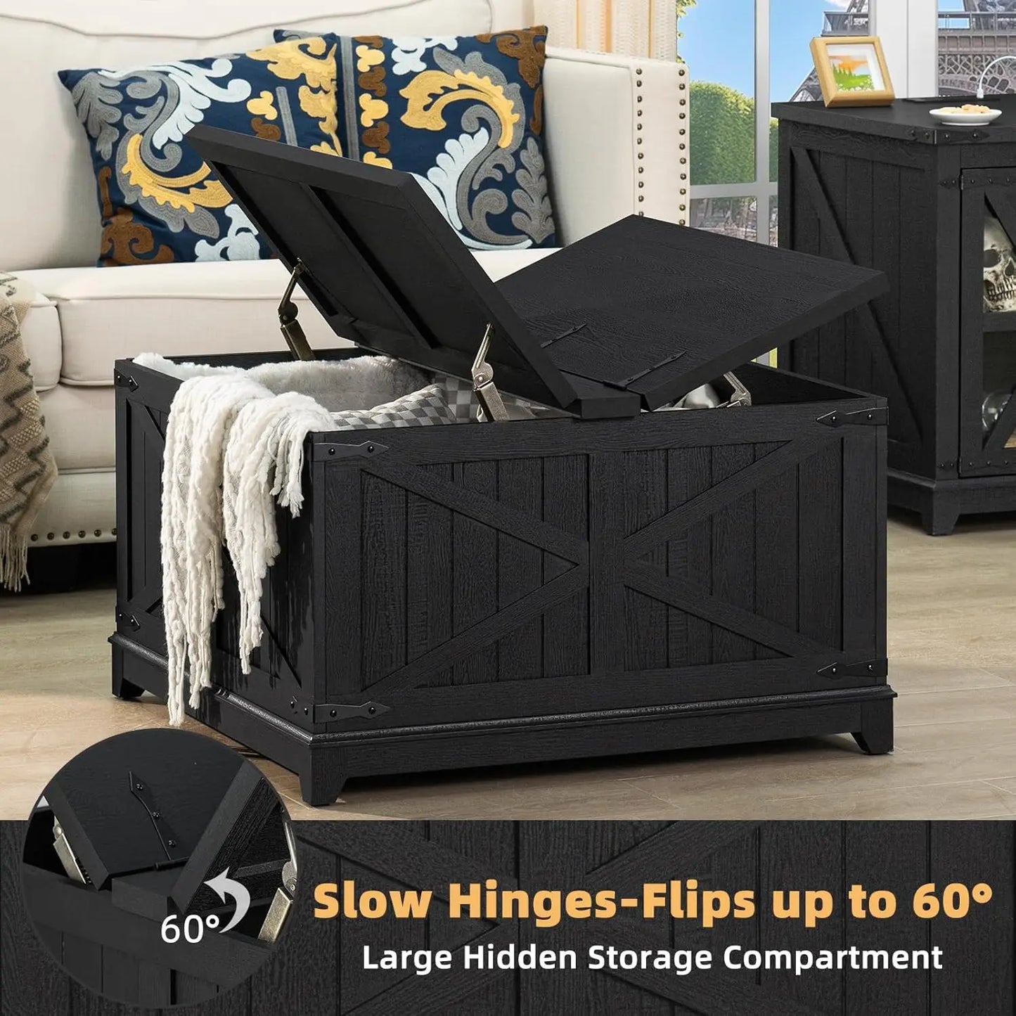 Farmhouse Square Coffee Table with Hidden Storage