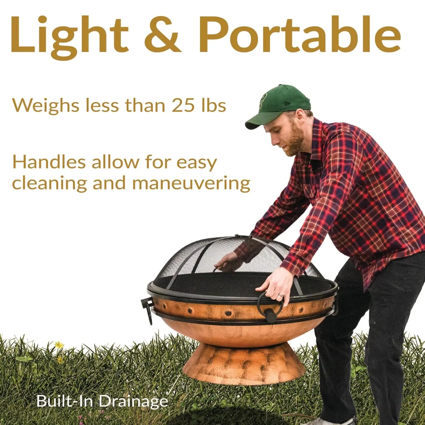 30-Inch Outdoor Fire Pit - Wood Burning Fire Pit for Outside with Poker and Screen - Copper Finish