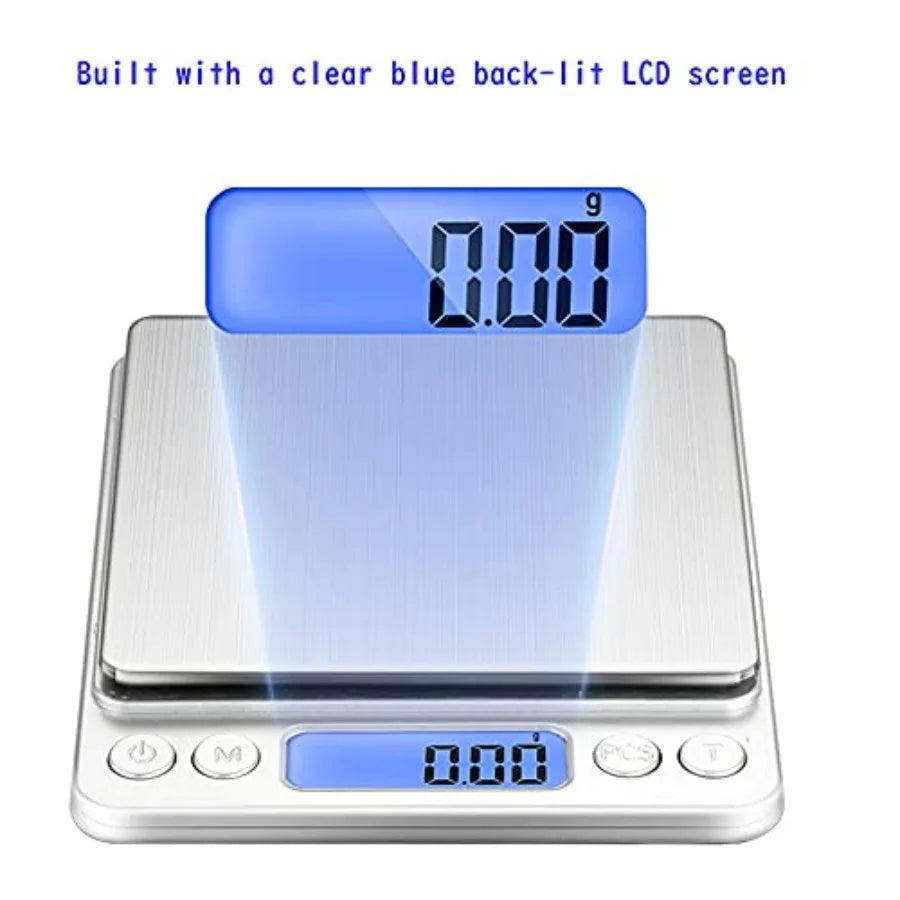 Small Kitchen Digital Food Scale with Blue Backlit LCD Display Stainless Steel 6 Units Auto Off Tare