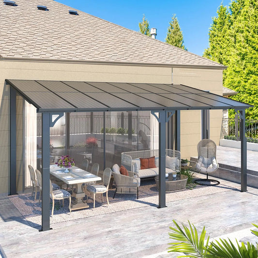 16' × 8' Hard‑Top Lean‑To Gazebo – Wall‑Mounted Outdoor Pergola with Durable Roof