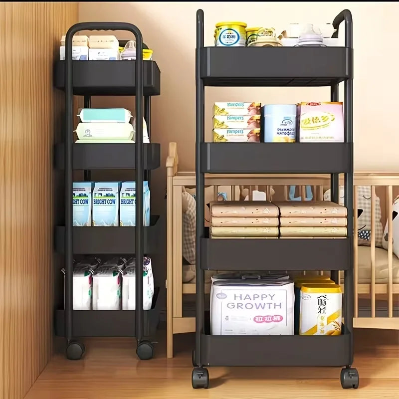 3/4‑Tier Heavy‑Duty Rolling Storage Cart – Multi‑Functional Floor‑Standing Trolley for Kitchen, Bathroom, Nursery & Bedroom