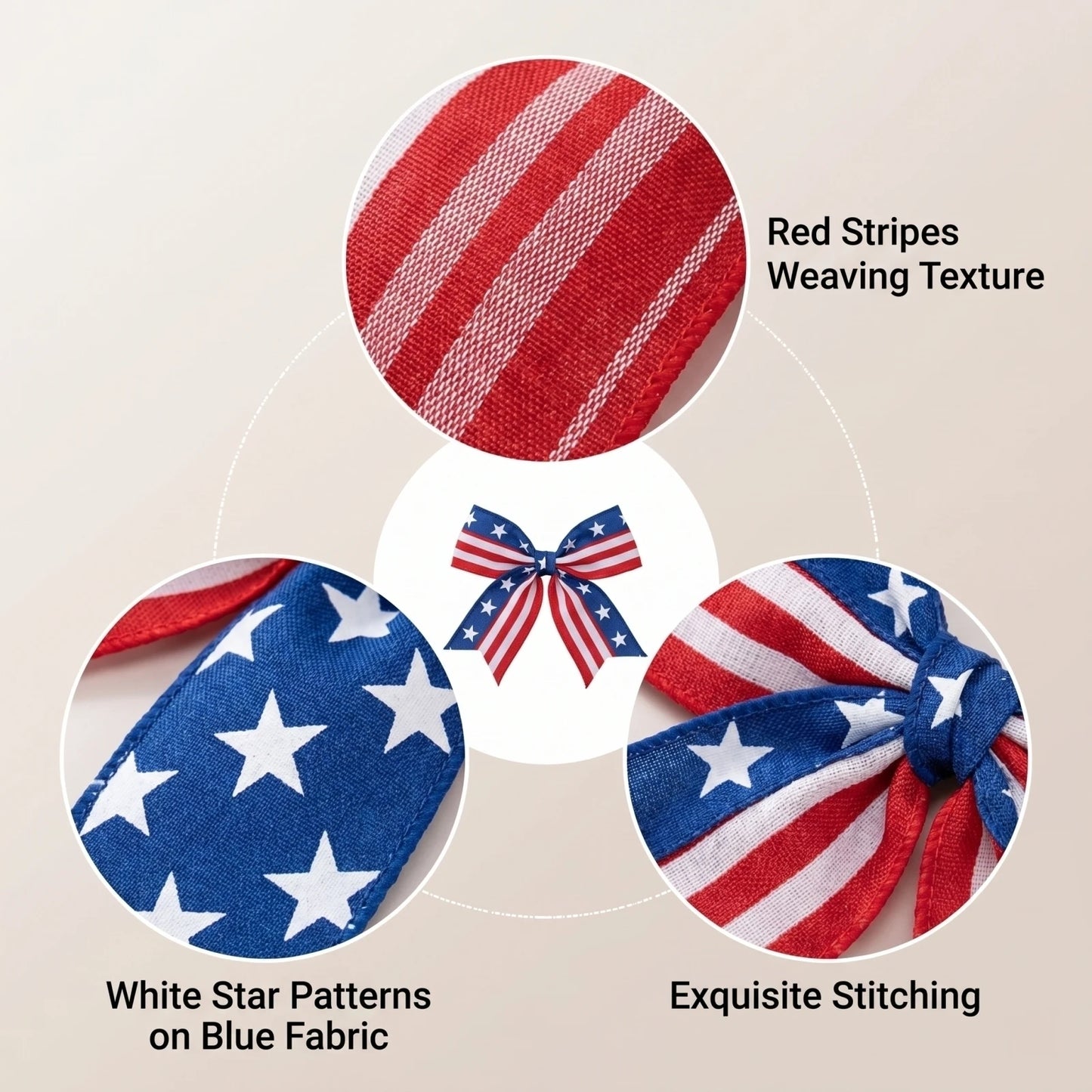 Independence Day Patriotic Bow Garland with Star and Stripe Pattern Decorative Hanging Bows for Party Decor