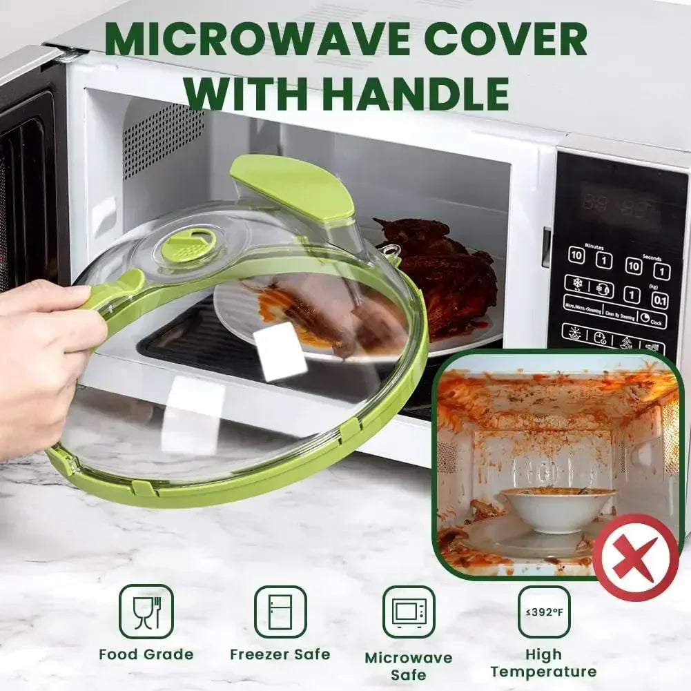 10" Microwave Splatter Cover – Clear Heat‑Resistant Plastic with Handle & Steamer Vent