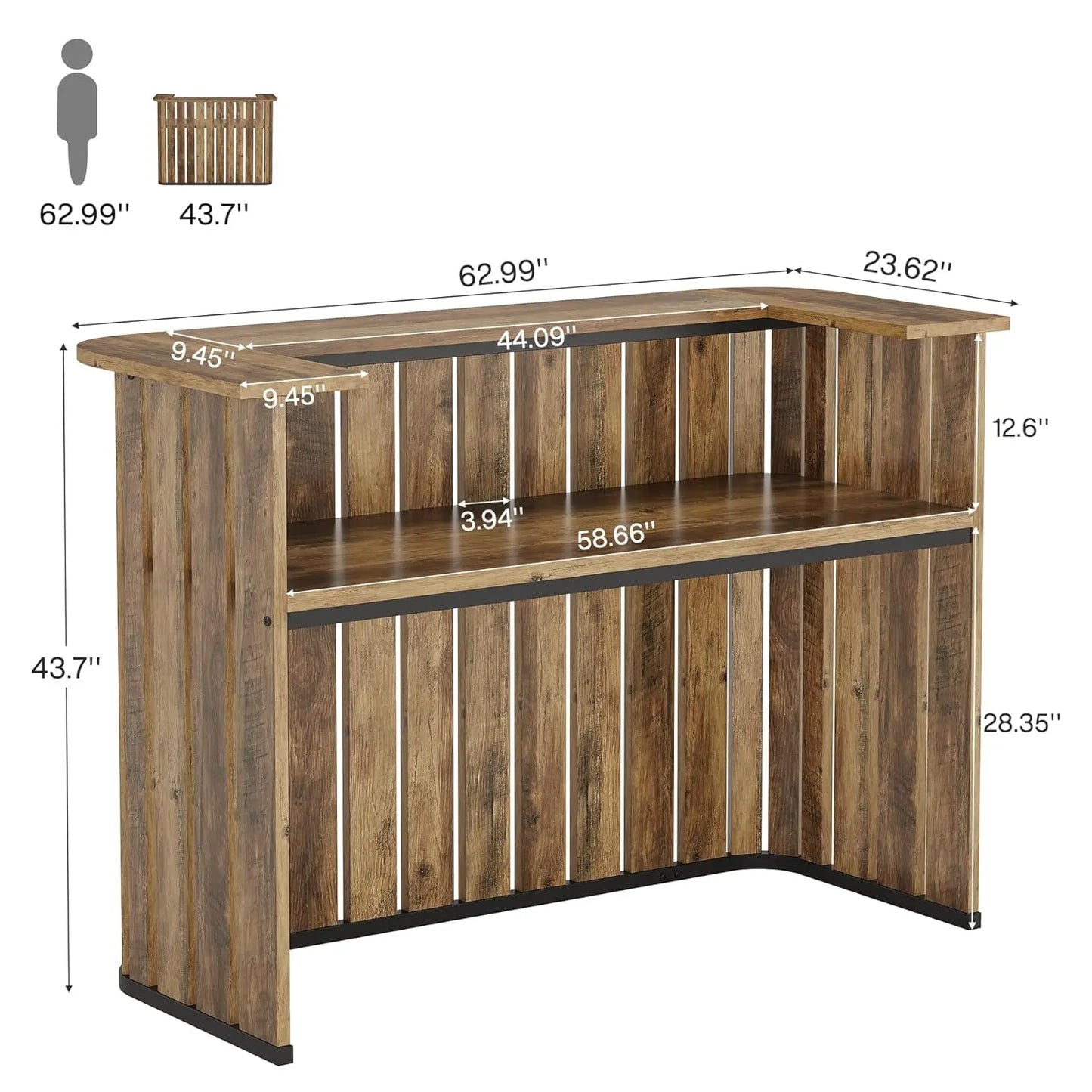 63-Inch Home Bar Unit with Storage, Shelves, 2-Tier