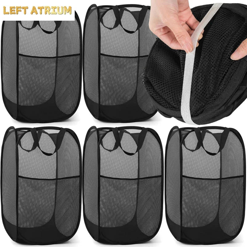 Folding Dirty Laundry Sorting Basket Mesh Storage Bag Frame Laundry Organizers or Storage Pouch