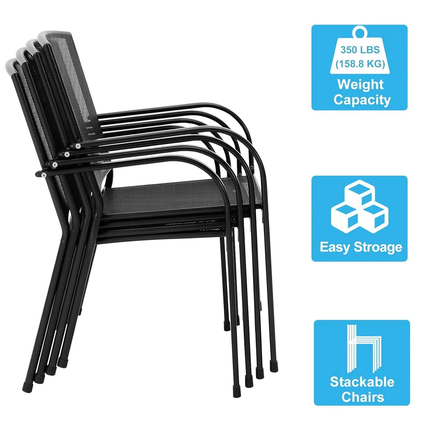 5‑Piece Outdoor Dining Set – Patio Table with Umbrella Hole & 4 Chairs