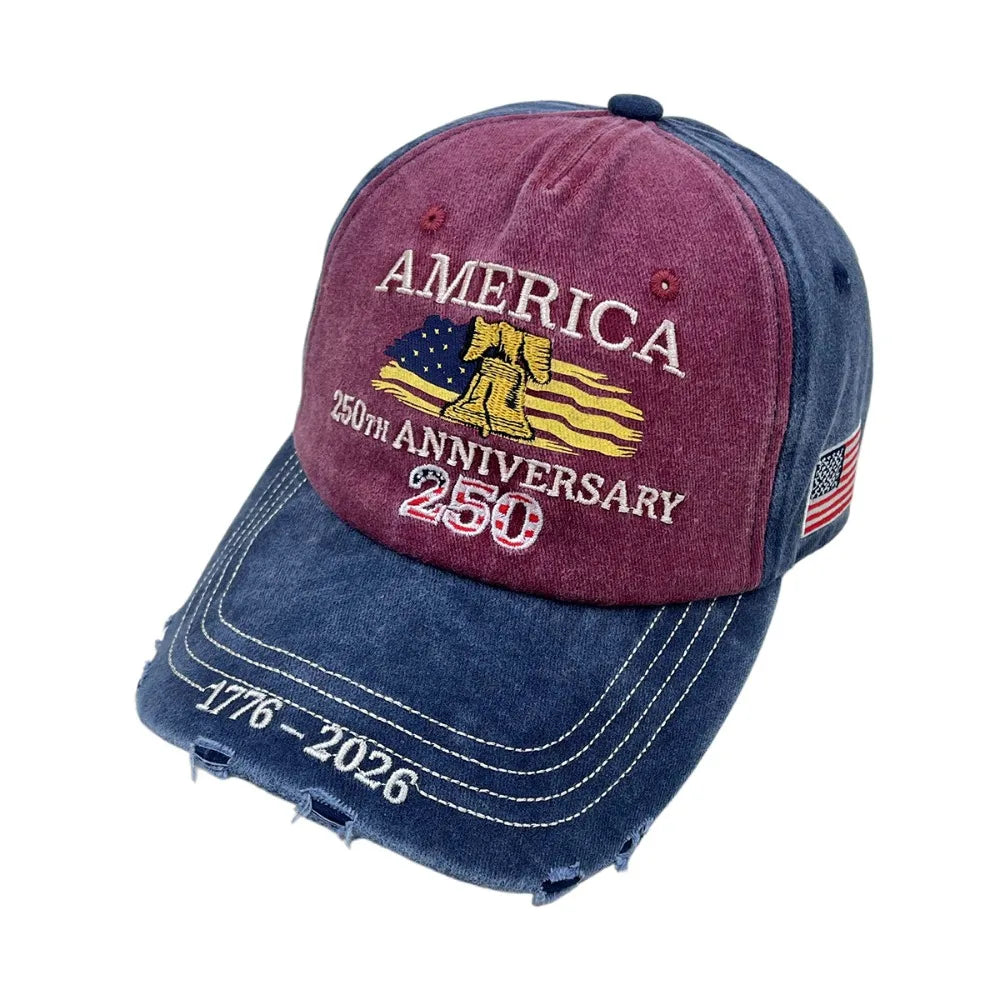 USA 250th Anniversary Letter Embroidered Baseball Cap Spring Summer Cotton Peaked Cap for Men and Women Outdoor Sports