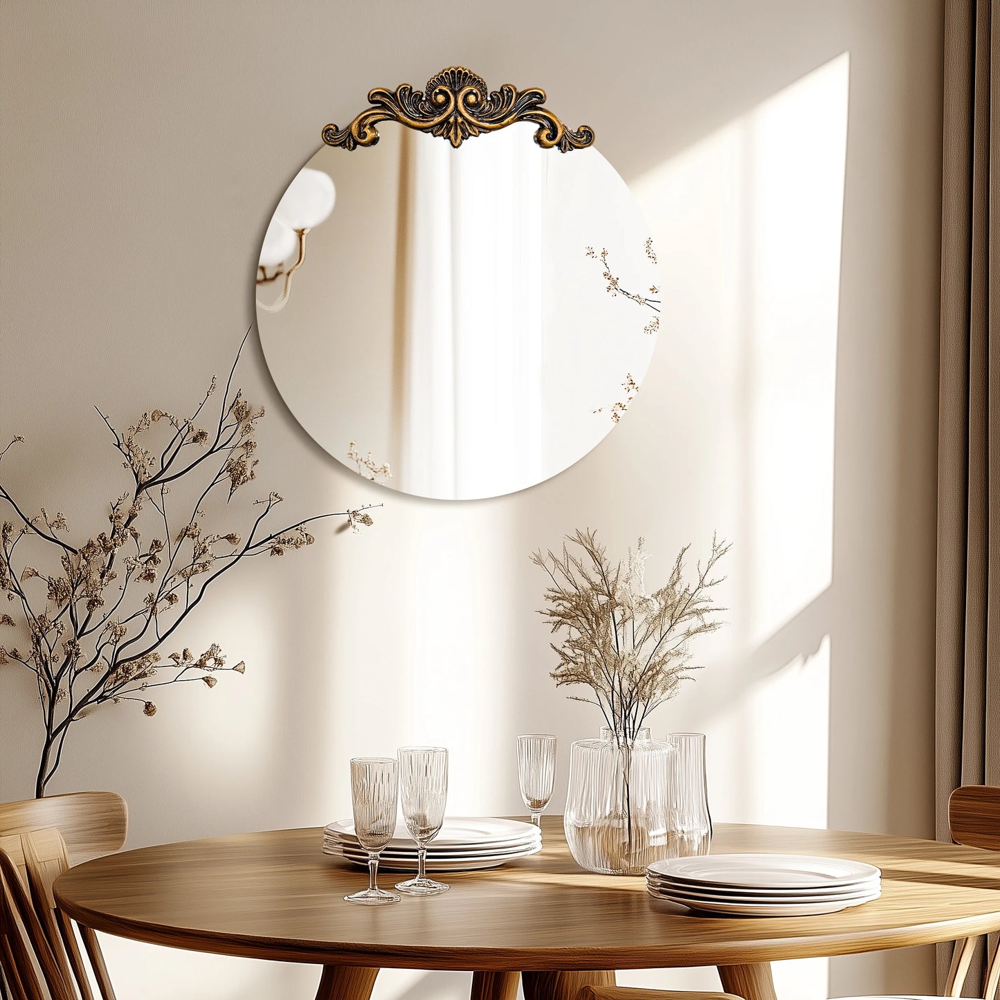 Vintage Baroque Arched Wall Mirror – Antique Gold Accent