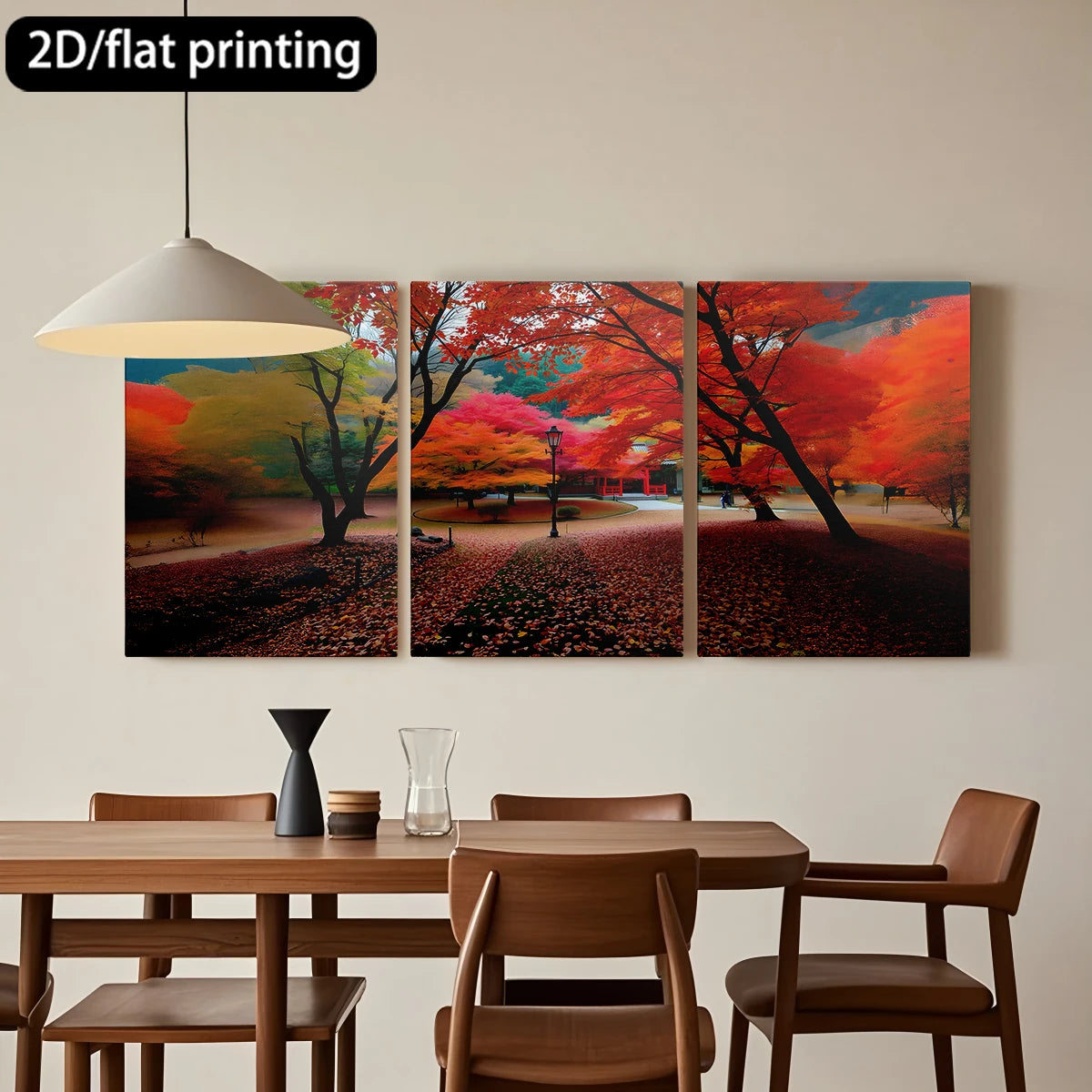 3pc wooden frame canvas decorative painting - Autumn landscape, color-changing trees