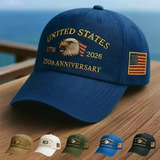 250th Anniversary Hat USA Patriotic Baseball Cap - Eagle Embroidered Baseball Hats for Men Women 250 Year Anniversary Cap