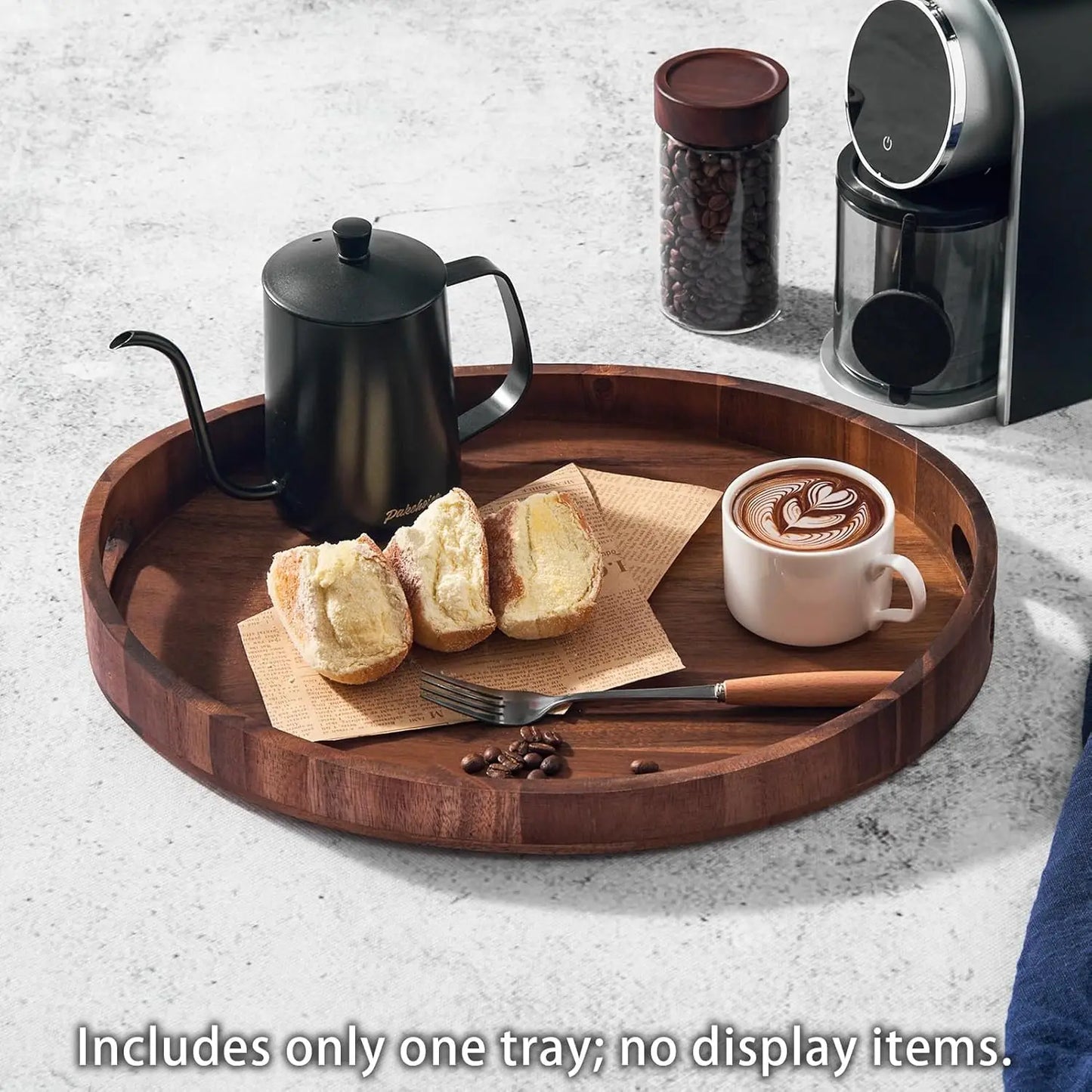 Decorative Round Wood Serving Tray with Handles