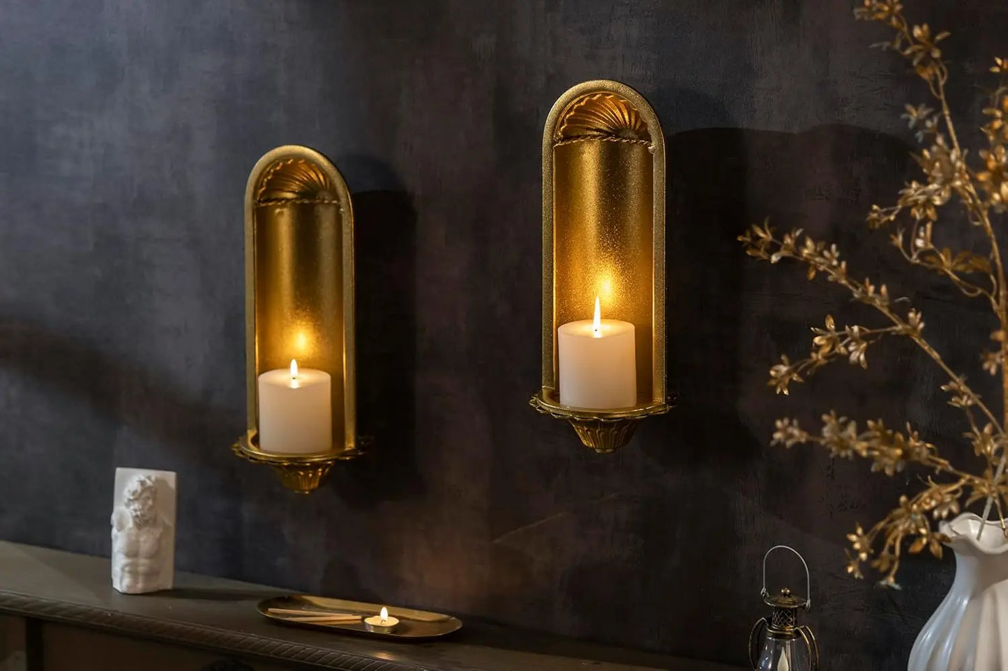 Gold Wall Candle Sconce Set of 2, Home Decor