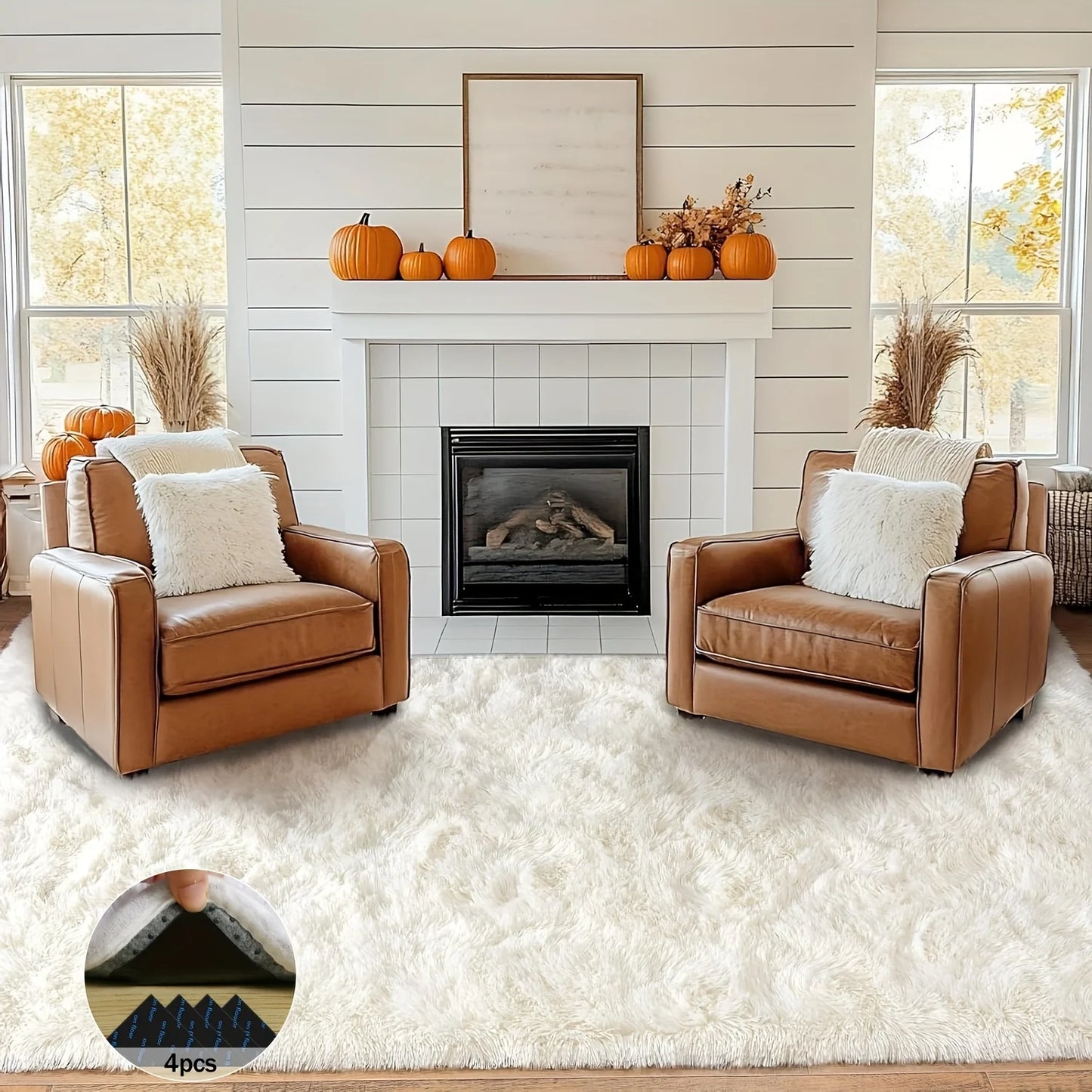 Off-White Soft Shaggy Non-Slip Rug