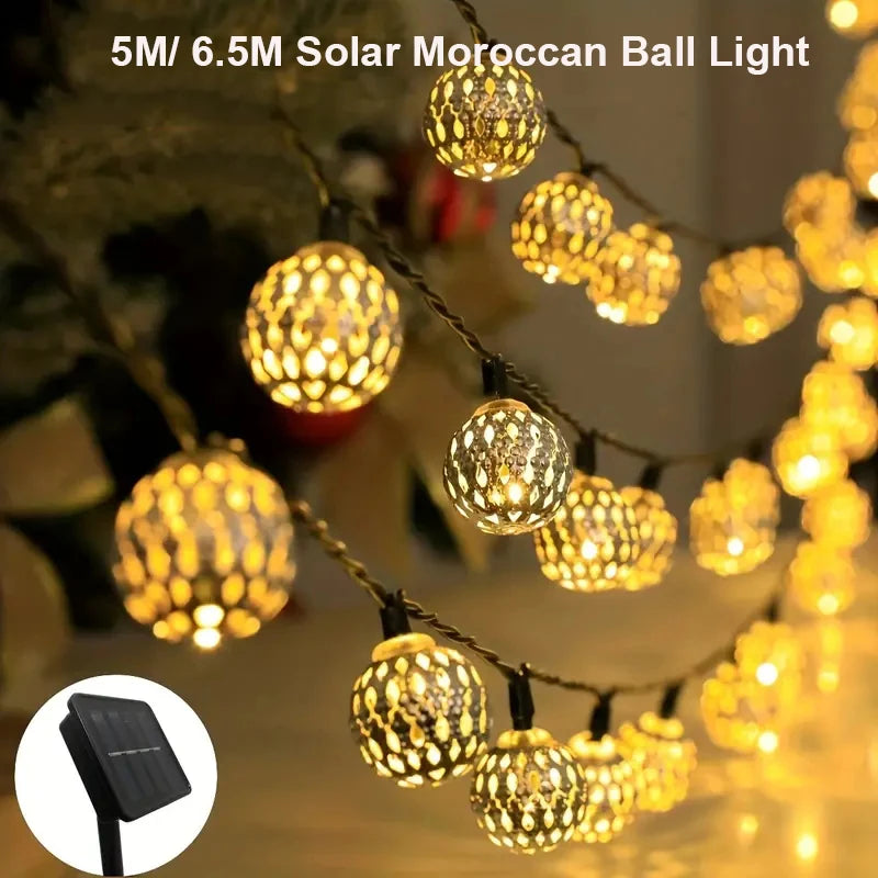 Morroccan Ball Solar String Lights Outdoor, Waterproof - 8 Modes