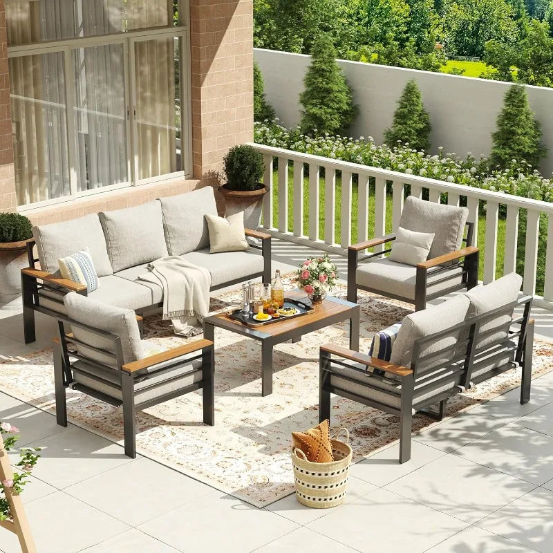 7‑Seat Aluminum Patio Furniture Set – Oversized Outdoor Sectional with Washable Thick Cushions & Coffee Table