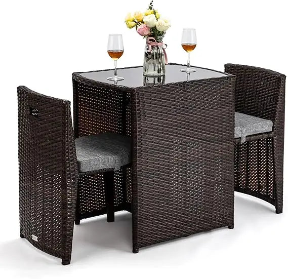 3‑Piece Wicker Patio Set – Outdoor Dining Chairs & Glass‑Top Table