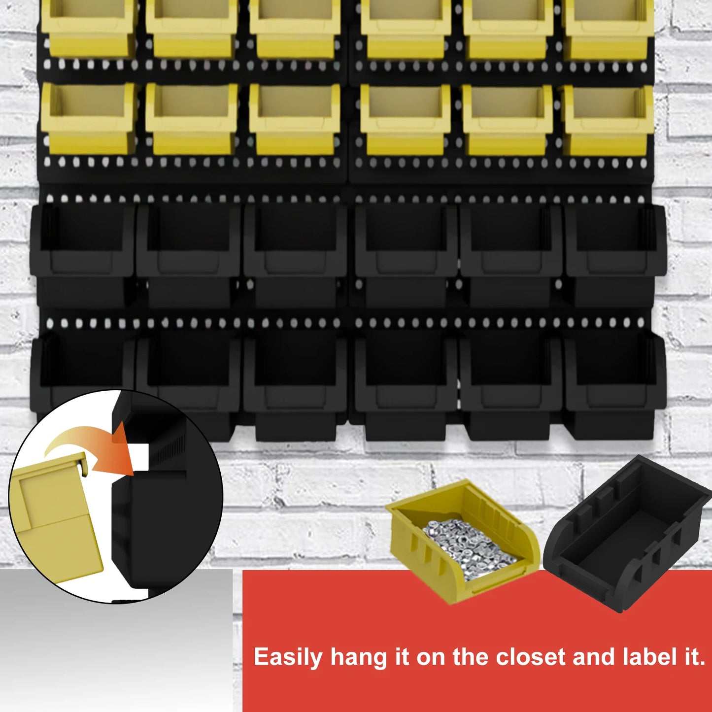 30‑Piece Wall‑Mounted Storage Bins Set – Plastic Garage Organizer Rack System for Tools & Hardware
